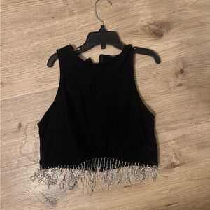 Black Sleeveless Top with rhinestone  Fringe